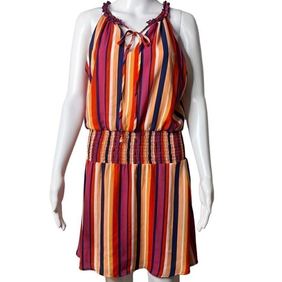 Francesca's Miami Striped Keyhole Knee Length Dress Red and Blue Size Medium - Picture 1 of 5